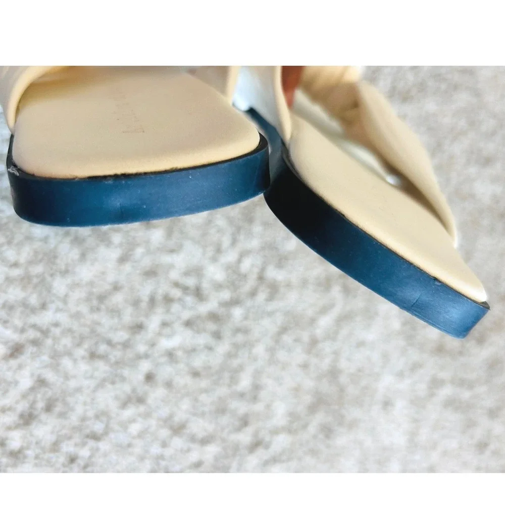 Articles of Society Verona White Knotted Pleated Square Toe Slide Sandals SZ 9
